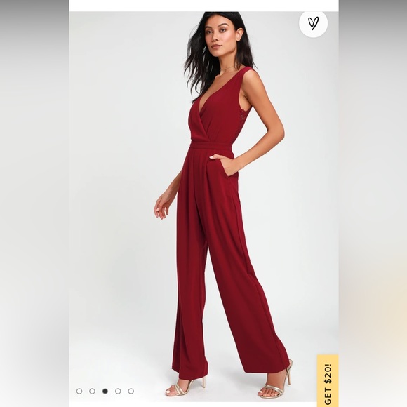 Lulus Kiska Burgundy Lace Wide-Leg Jumpsuit, Size Large - Picture 2 of 10